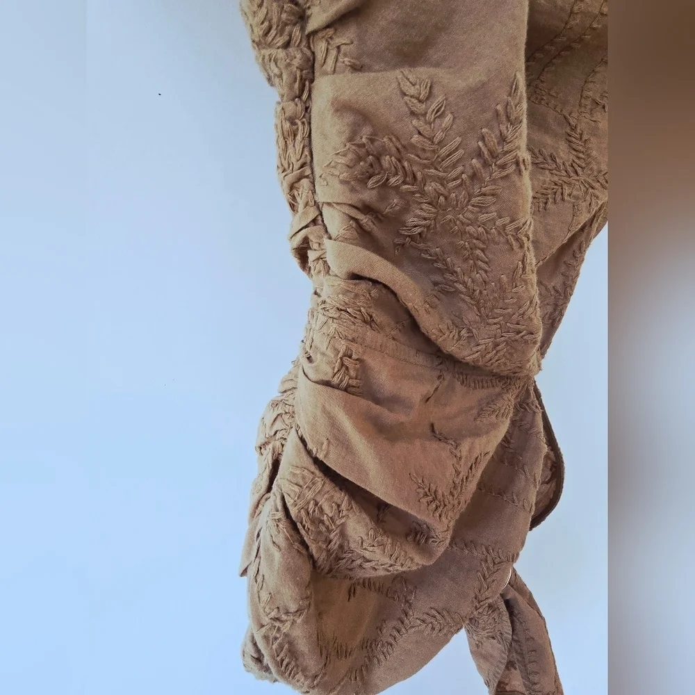 MAJE Lalmeto One Sleeve Tan BROWN Blouse Embroidered Cut Out Zipper Size 1 S - Picture 7 of 16